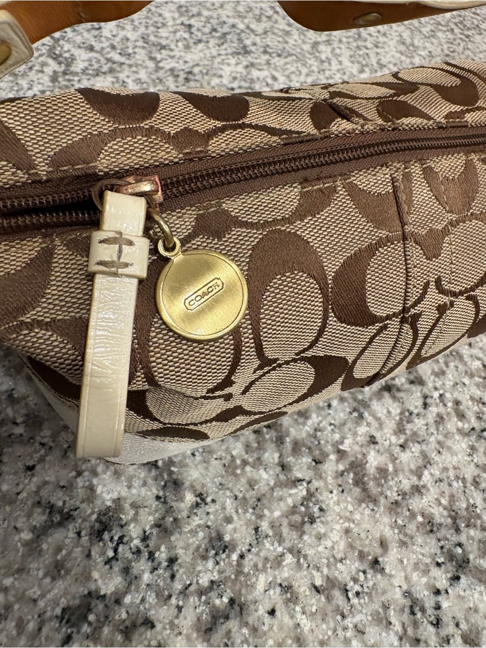 Coach Mini Shoulder Bag in Khaki, Cream with Red Charm - Picture 5 of 13